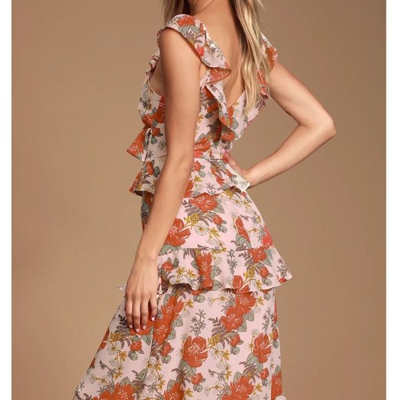 Fleur-Evermore Blush Pink Floral Ruffled Dress NWT - Picture 2 of 8
